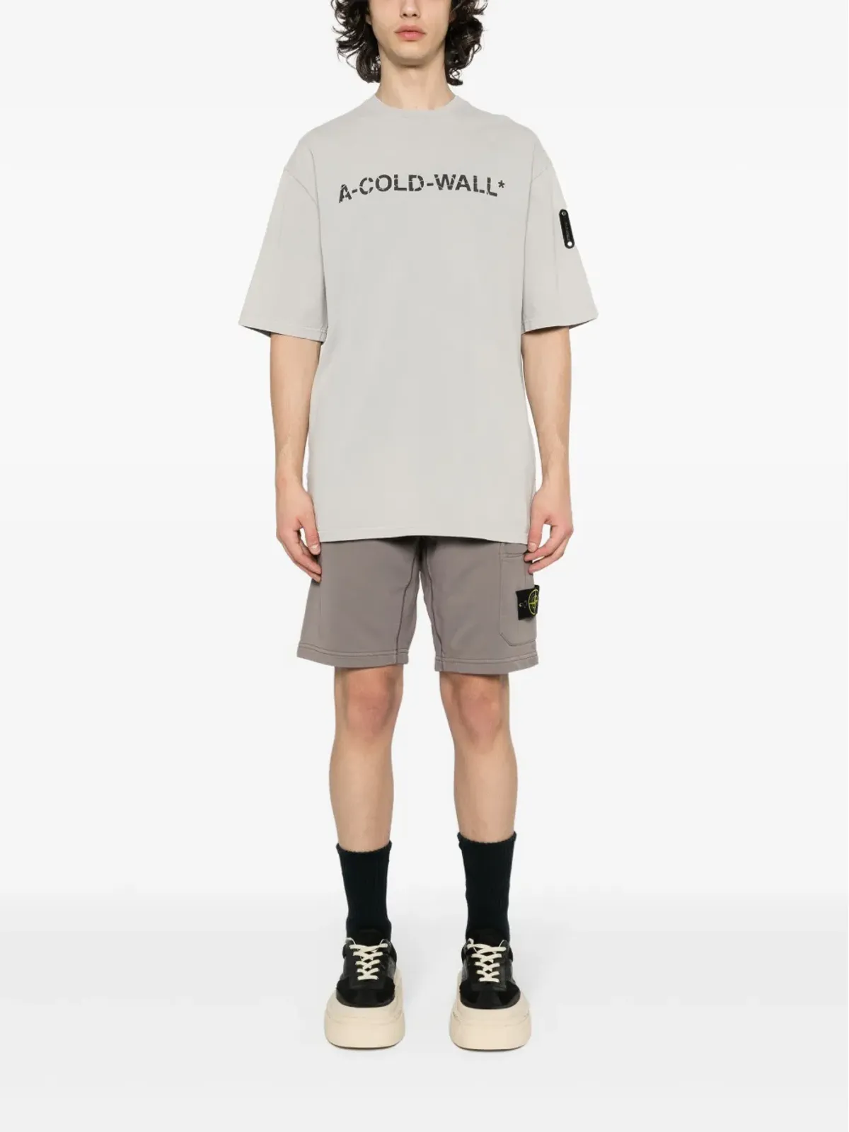 Stone Island コンパスバッジ ジャージーショーツ ブラウン - 画像2
