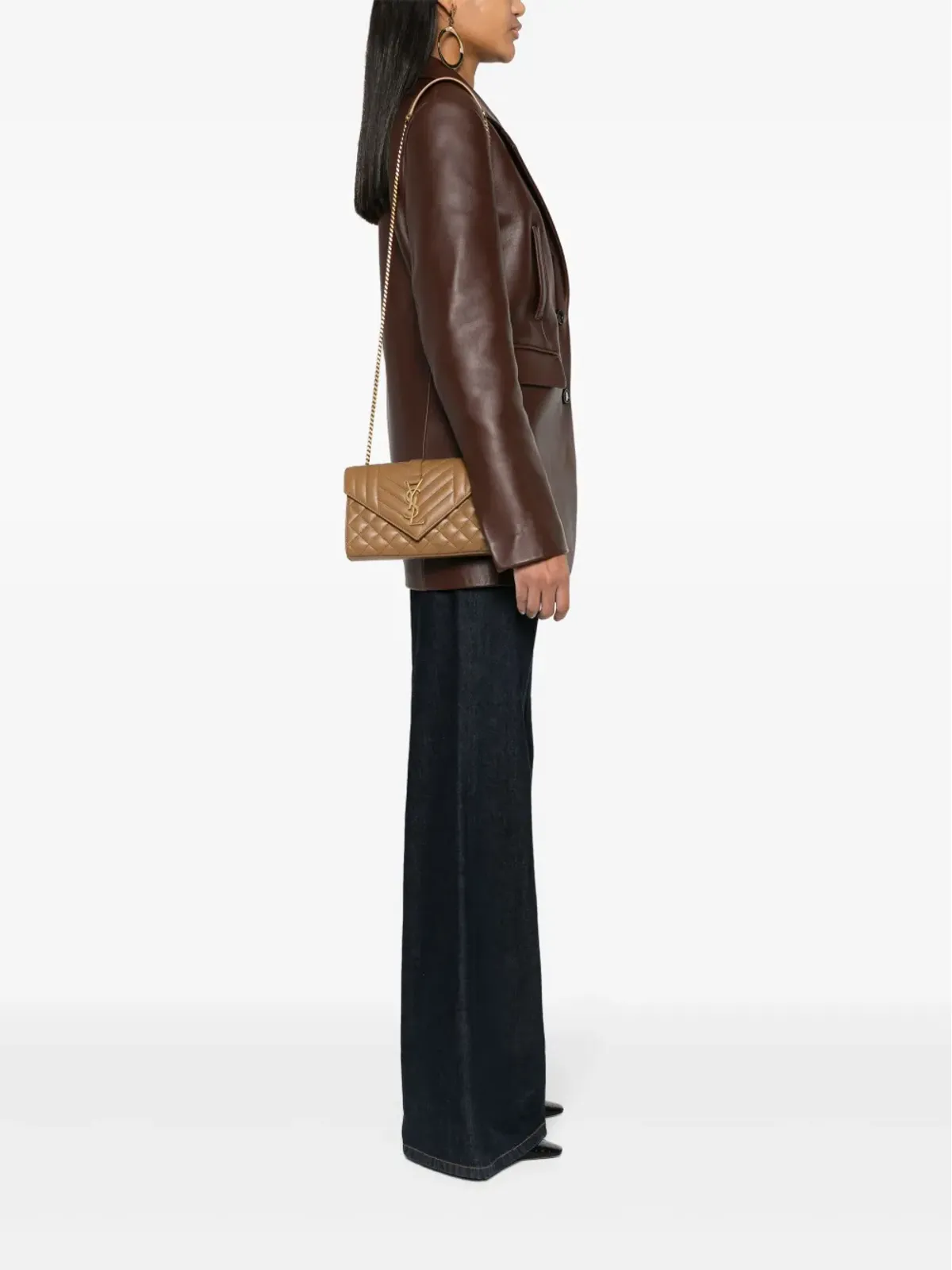 Saint Laurent 小型エンベロープ レザー ショルダーバッグ - ブラウン - 画像2