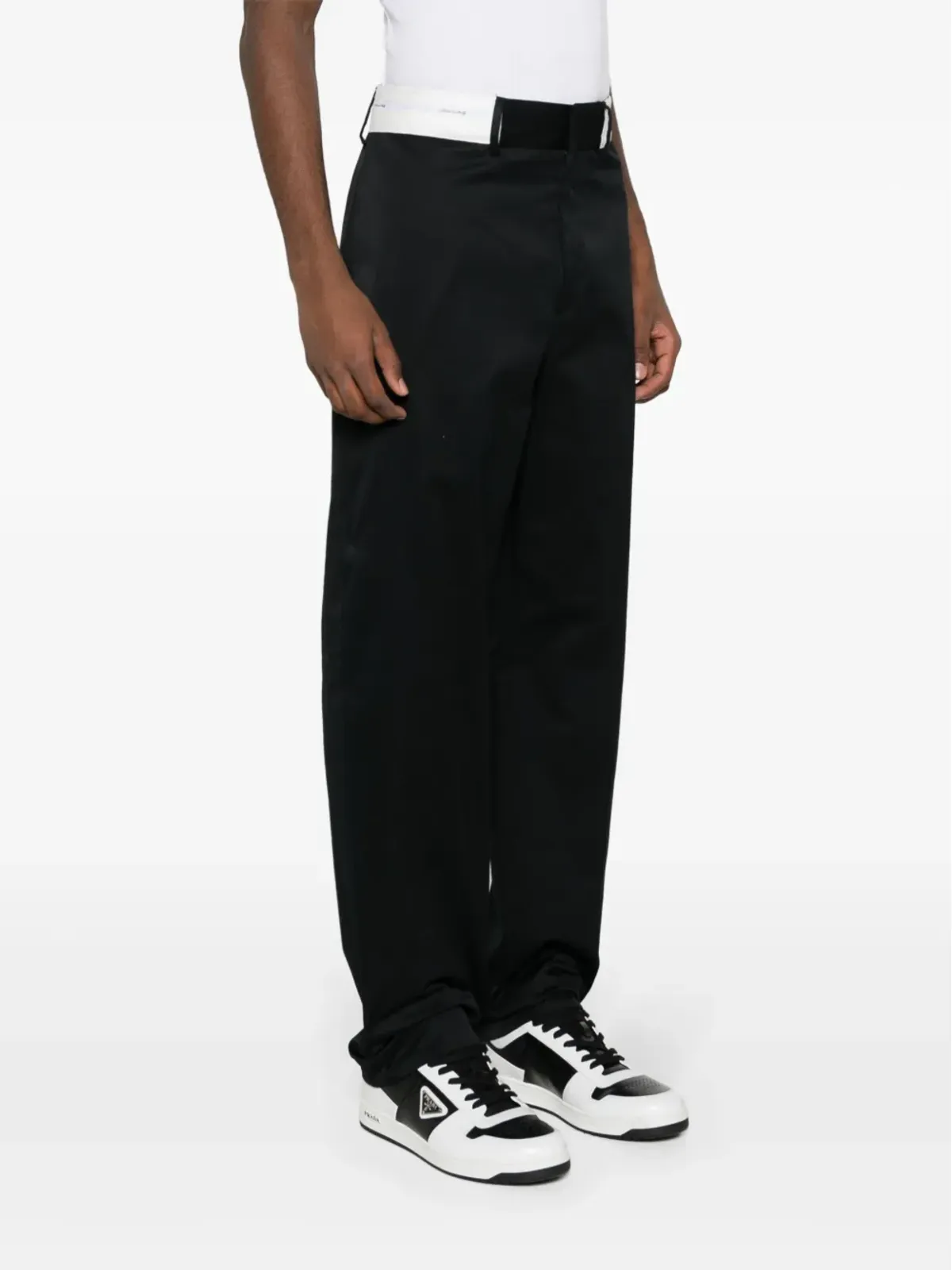 Palm Angels コントラストウエストバンド付き テーパードパンツ ブラック - 画像3