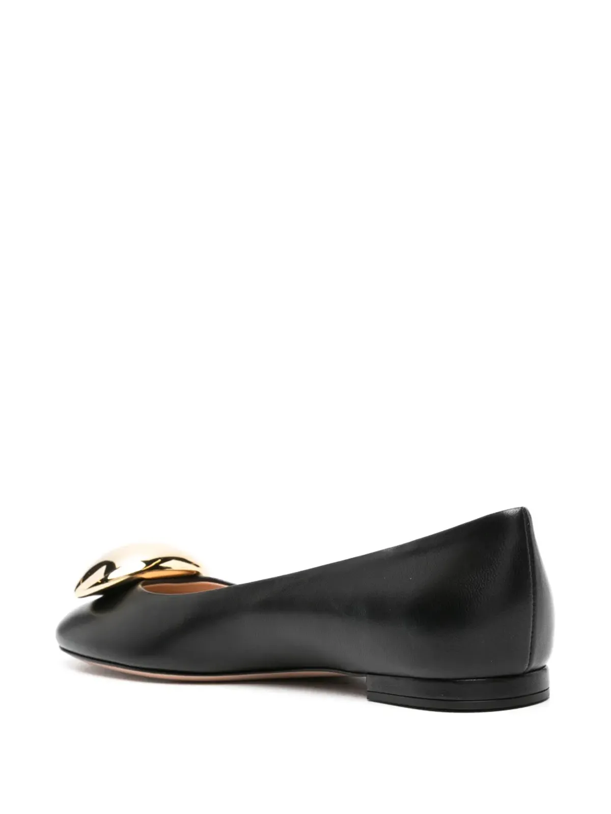 Gianvito Rossi ラウンドトゥ レザー バレリーナシューズ ブラック - 画像3