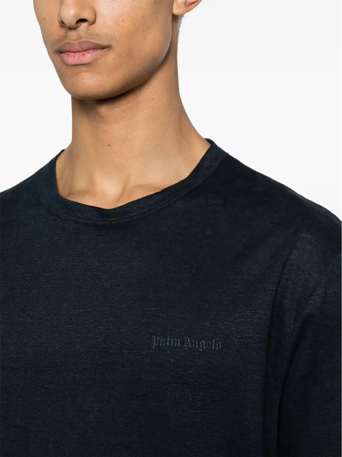 Palm Angels ロゴ刺繍リネンTシャツ - ブルー - 画像5