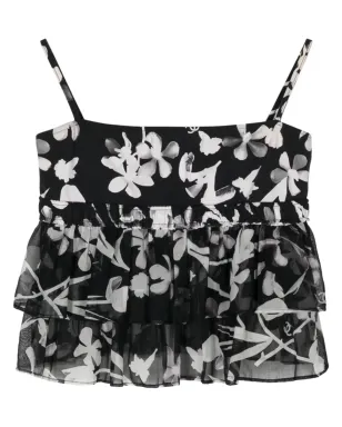 CHANEL ビンテージ 2004 花柄プリント フリル付きトップス - ブラック - サムネイル1
