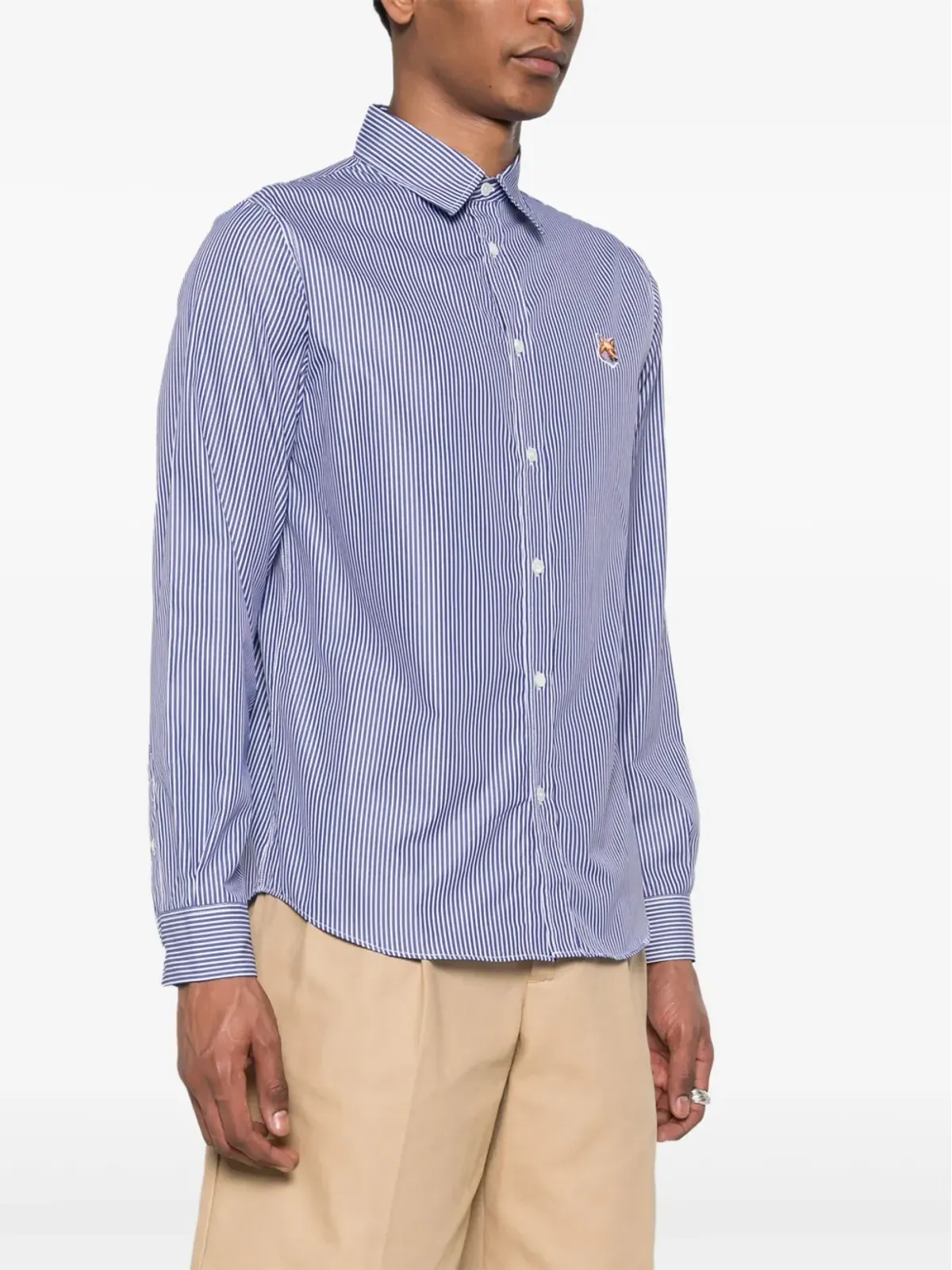 Maison Kitsuné フォックスヘッド コットンシャツ ブルー - 画像3
