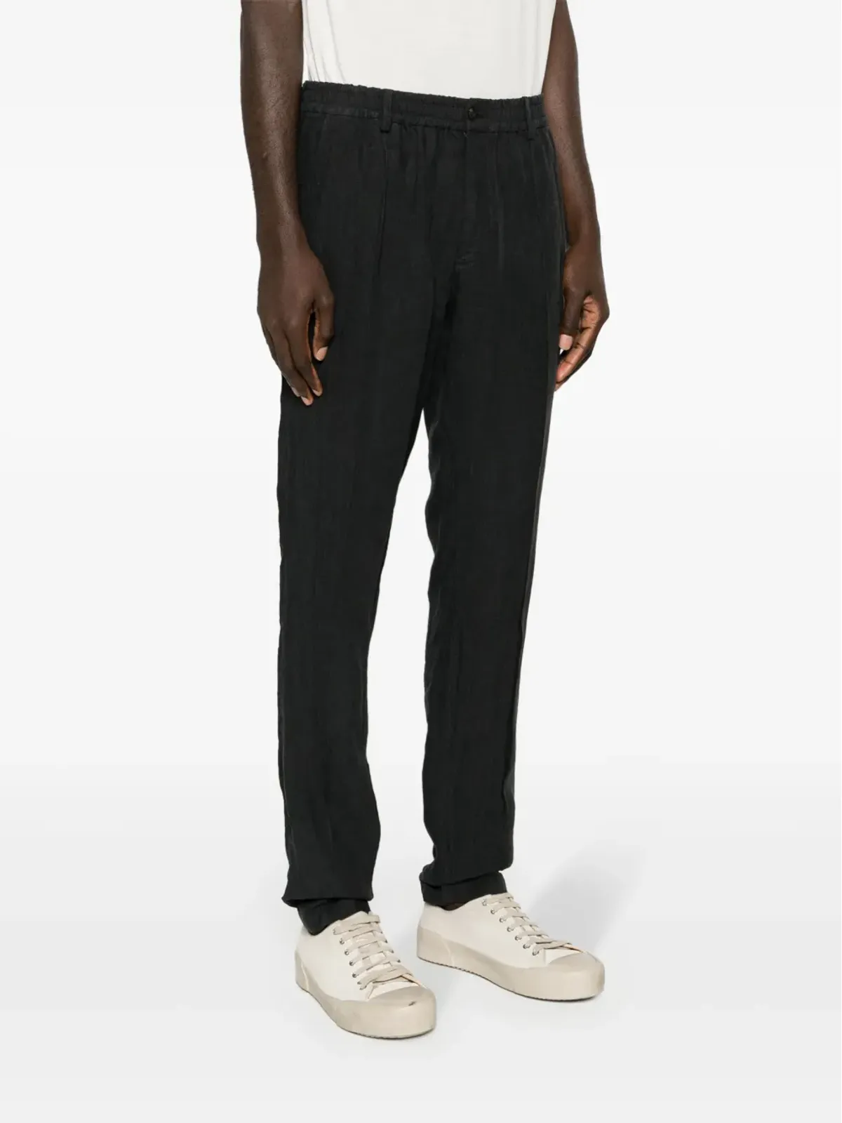 Emporio Armani ミッドライズ テーパード リネンパンツ - ブラック - 画像3