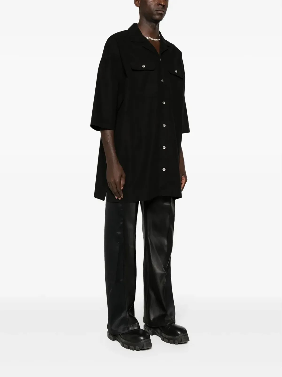 Rick Owens DRKSHDW マグナム トミー ロングラインシャツ ブラック - 画像3