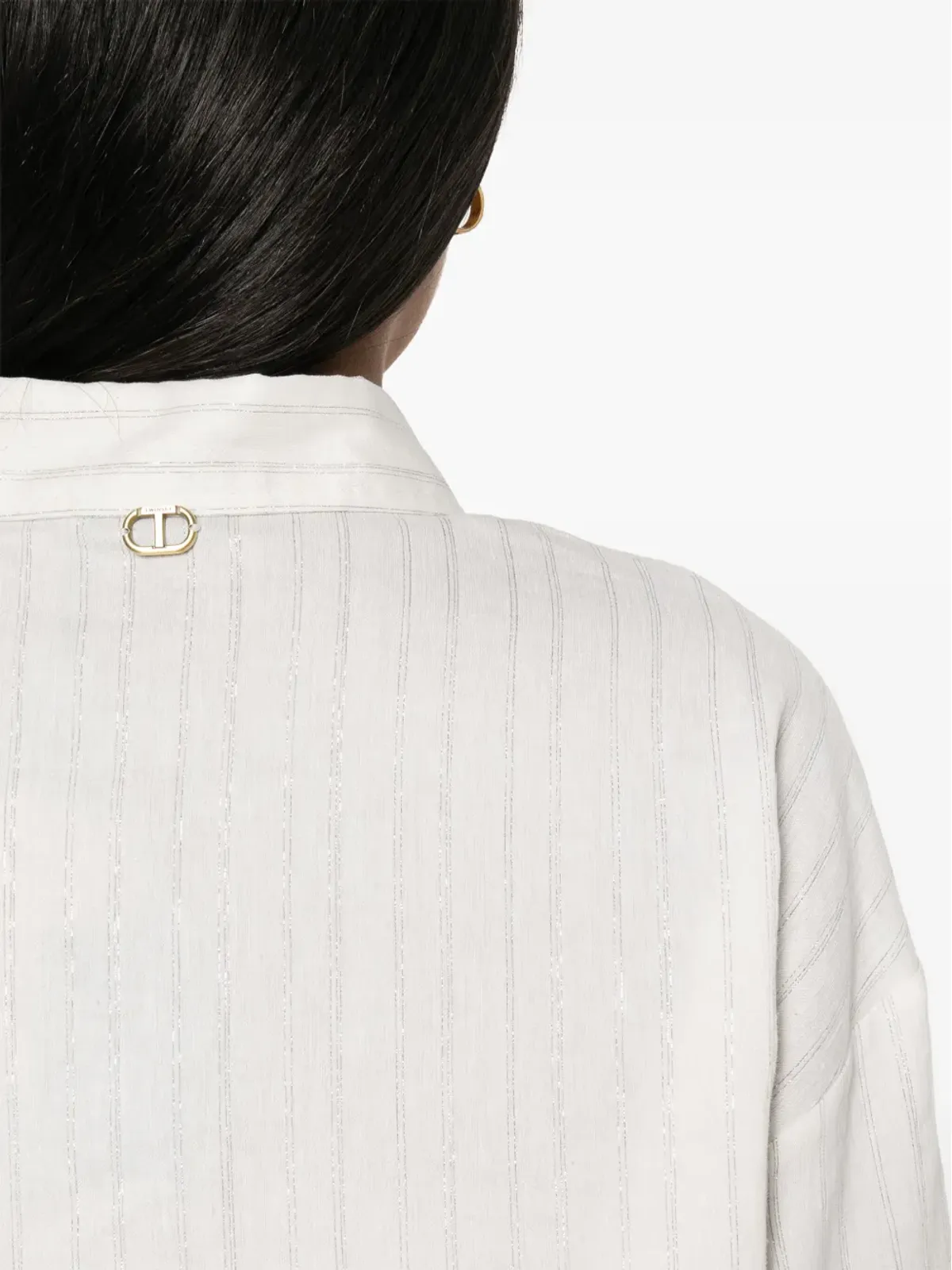 TWINSET メタリック糸入りストライプシャツ（ニュートラルカラー） - 画像5