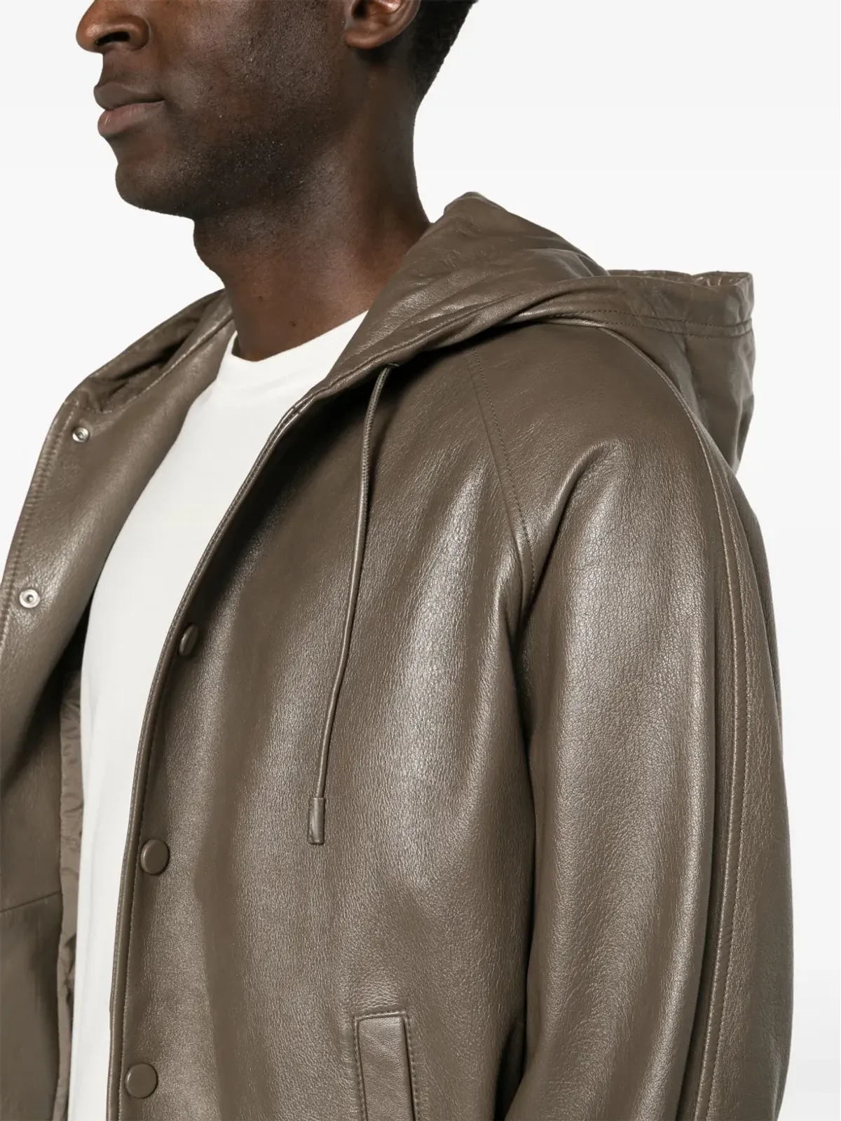 Emporio Armani フード付きレザーボンバージャケット - 画像5