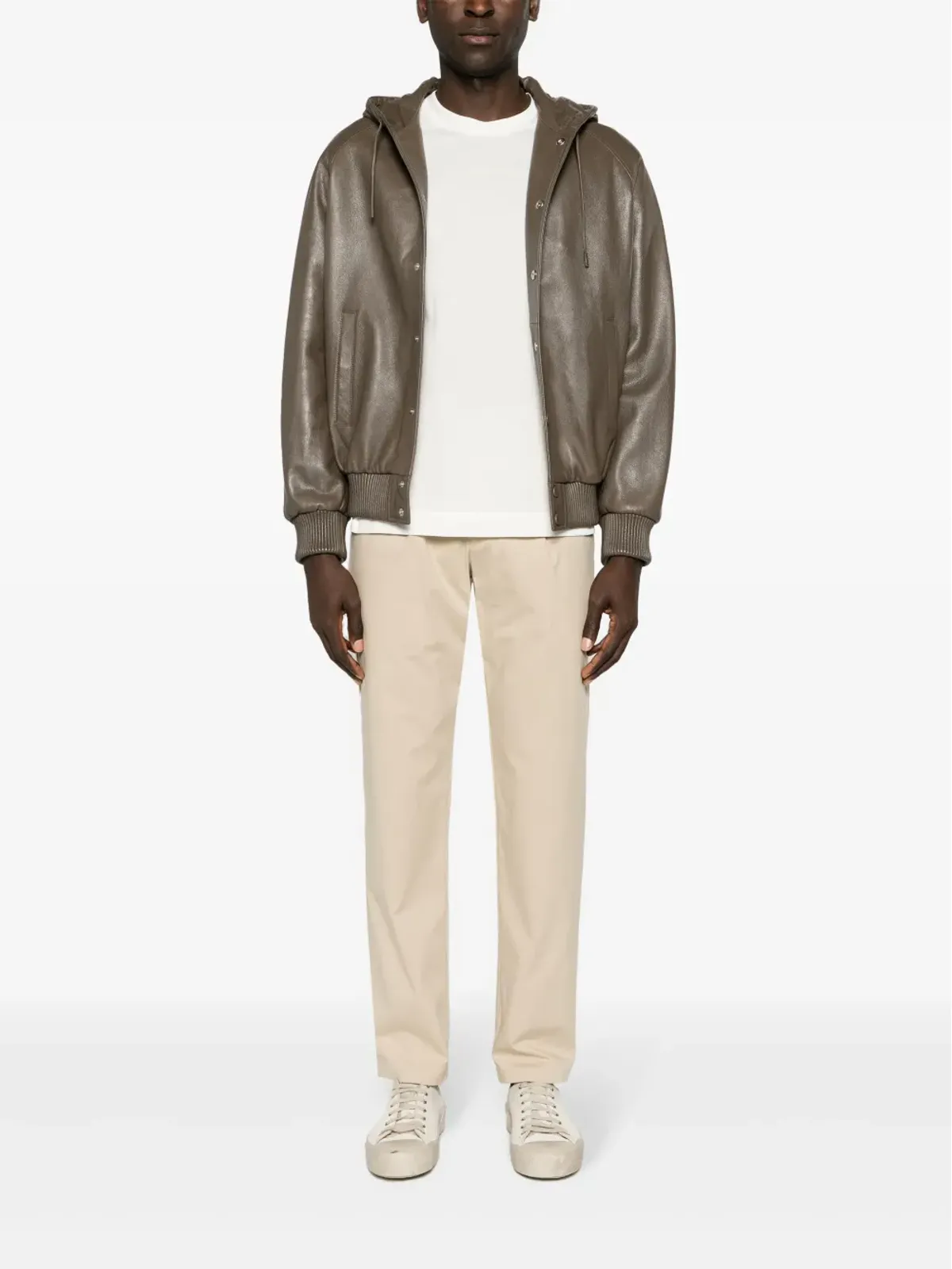 Emporio Armani フード付きレザーボンバージャケット - 画像2