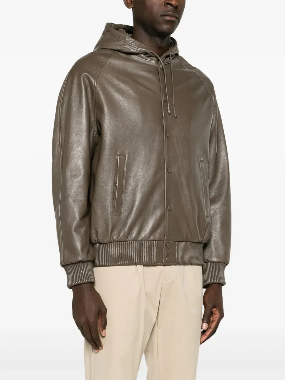 Emporio Armani フード付きレザーボンバージャケット - 画像3