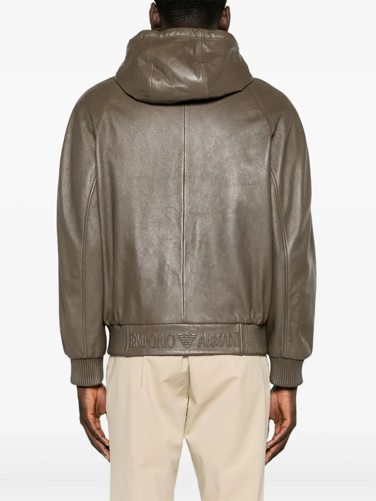 Emporio Armani フード付きレザーボンバージャケット - 画像4