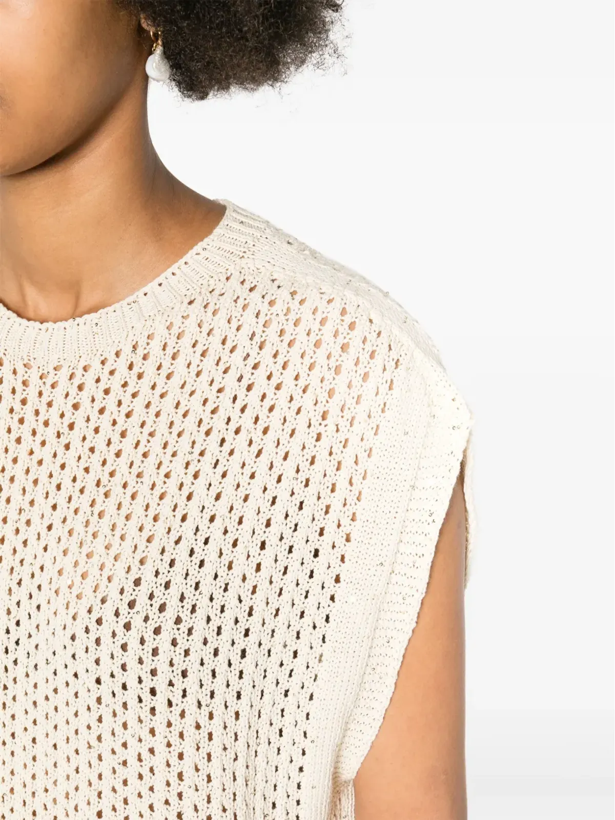 TWINSET スパンコール付きオープンニットトップ - ベージュ系 - 画像5
