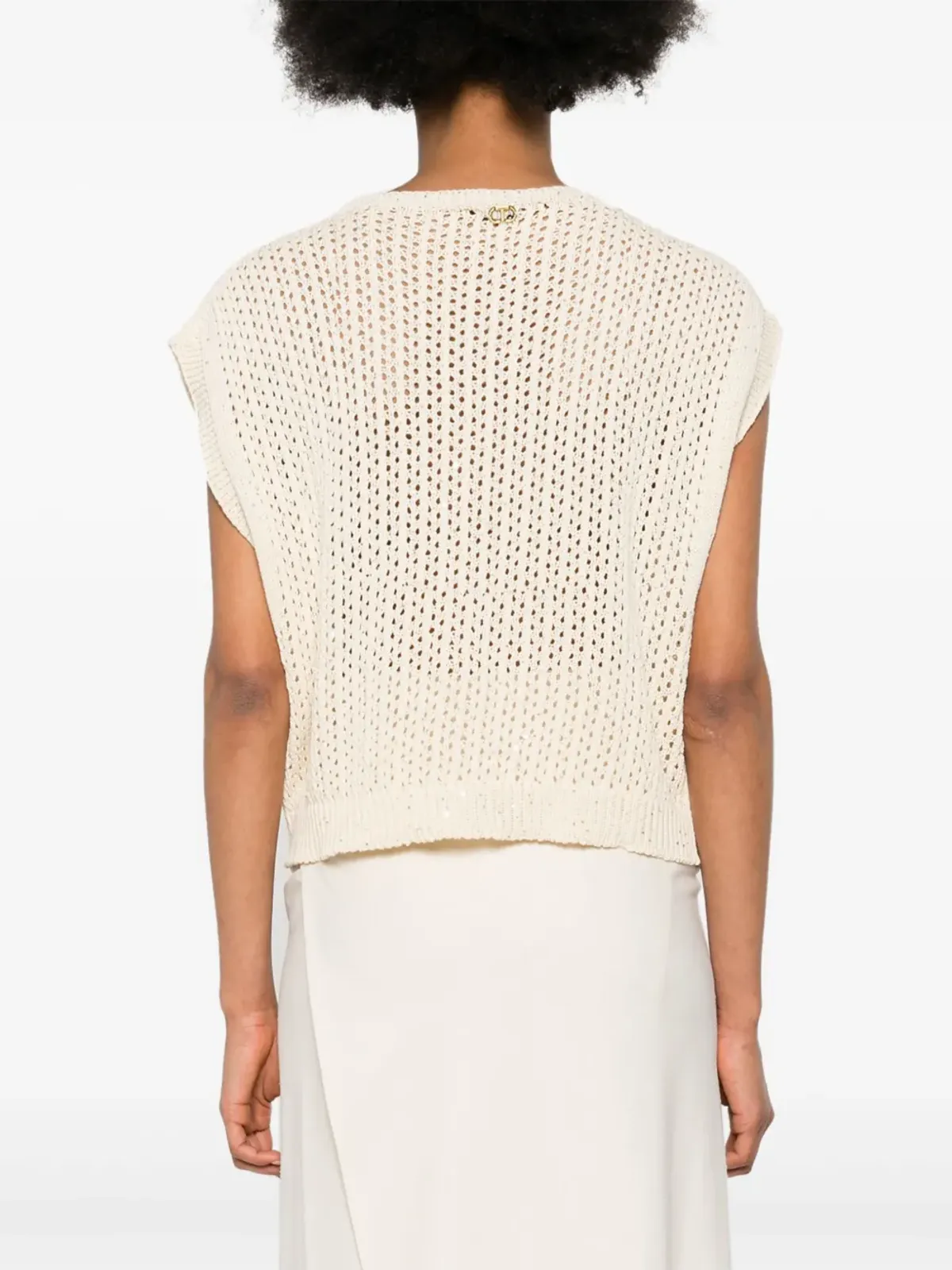 TWINSET スパンコール付きオープンニットトップ - ベージュ系 - 画像4