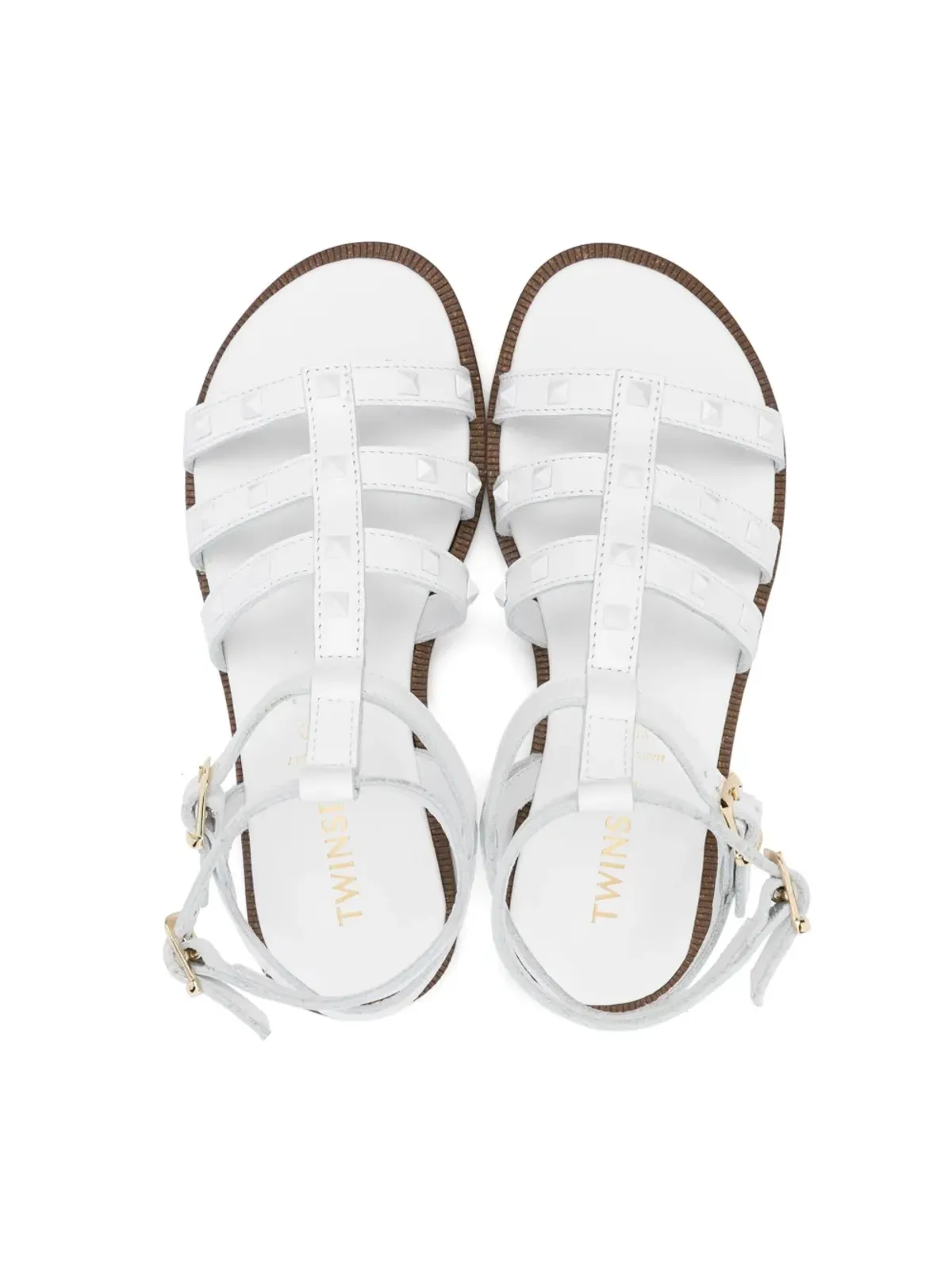 TWINSET Kids スタッズ付きレザーサンダル - ホワイト - 画像3