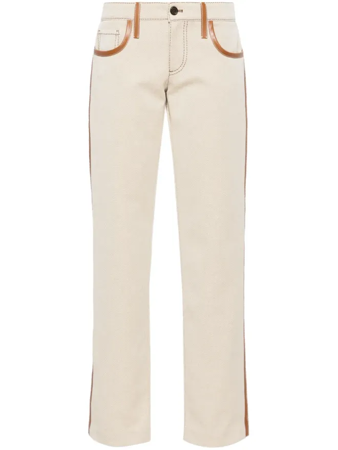 Miu Miu Miu Miu レザー・トリム・キャンバス・トラウザーの商品画像