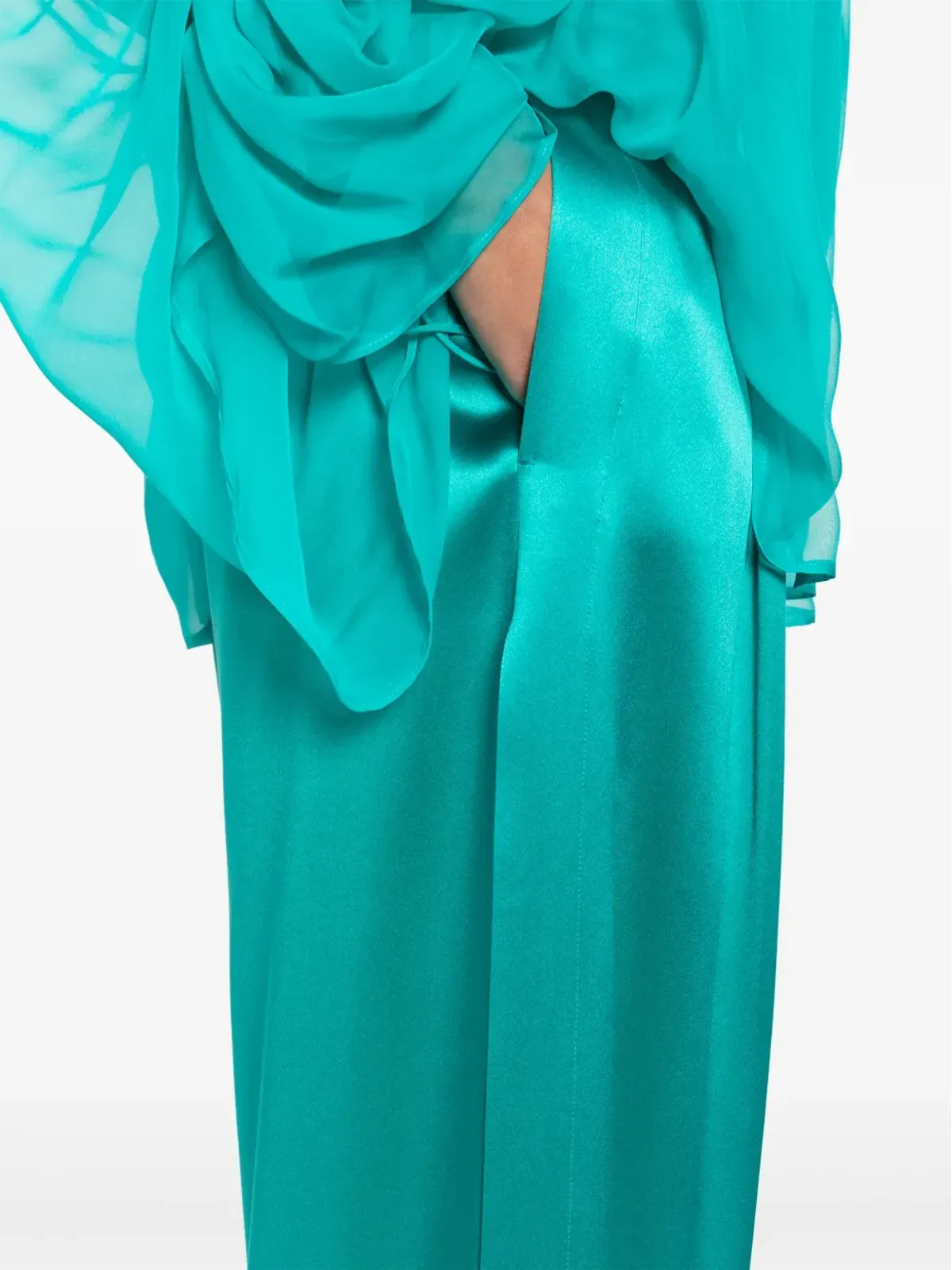 Max Mara サイドスリット入りシルクサテンのパラッツォパンツ グリーン - 画像5