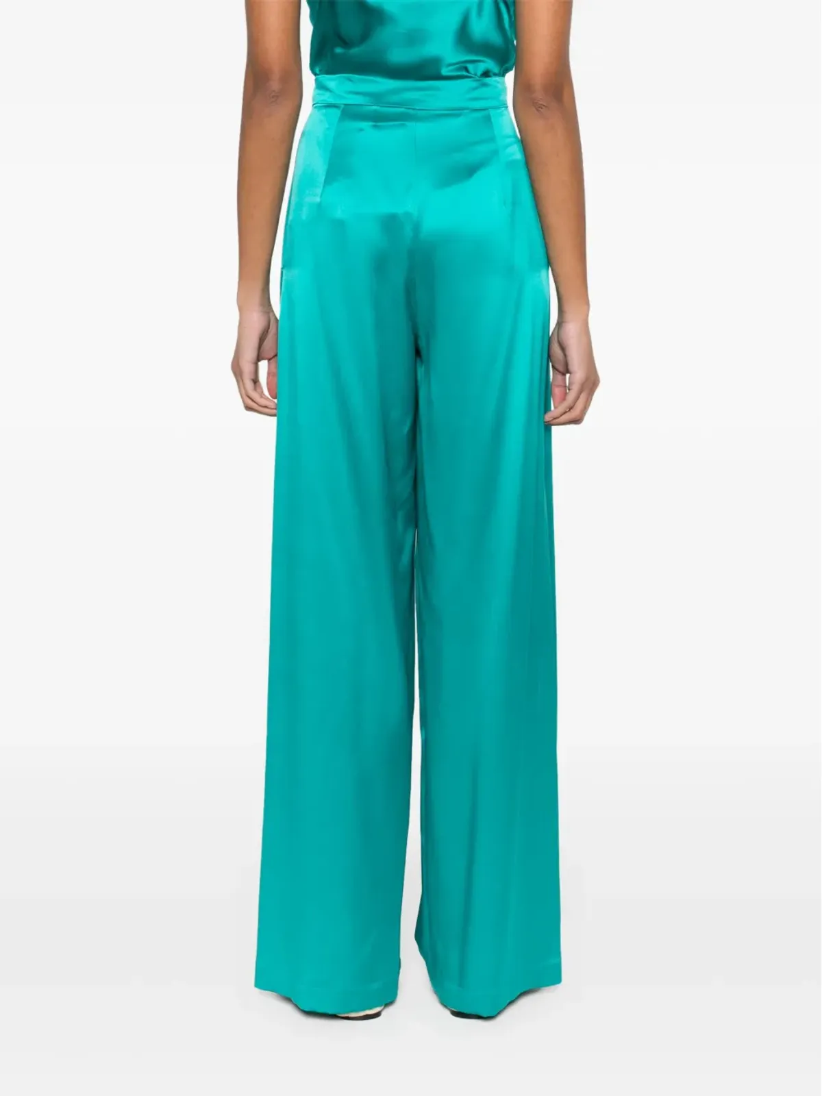 Max Mara サイドスリット入りシルクサテンのパラッツォパンツ グリーン - 画像4