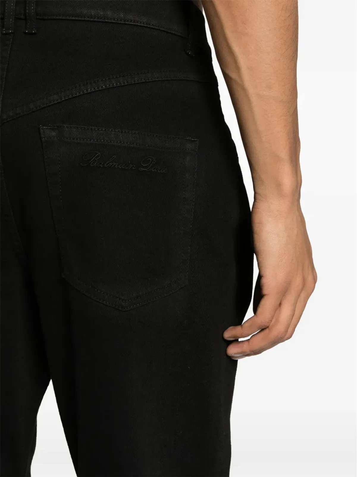 Balmain ロゴ刺繍ストレートジーンズ ブラック - 画像5