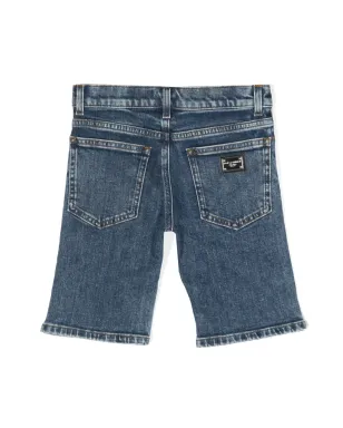 Dolce & Gabbana Kids ロゴプレート デニムショーツ - ブルー - サムネイル2