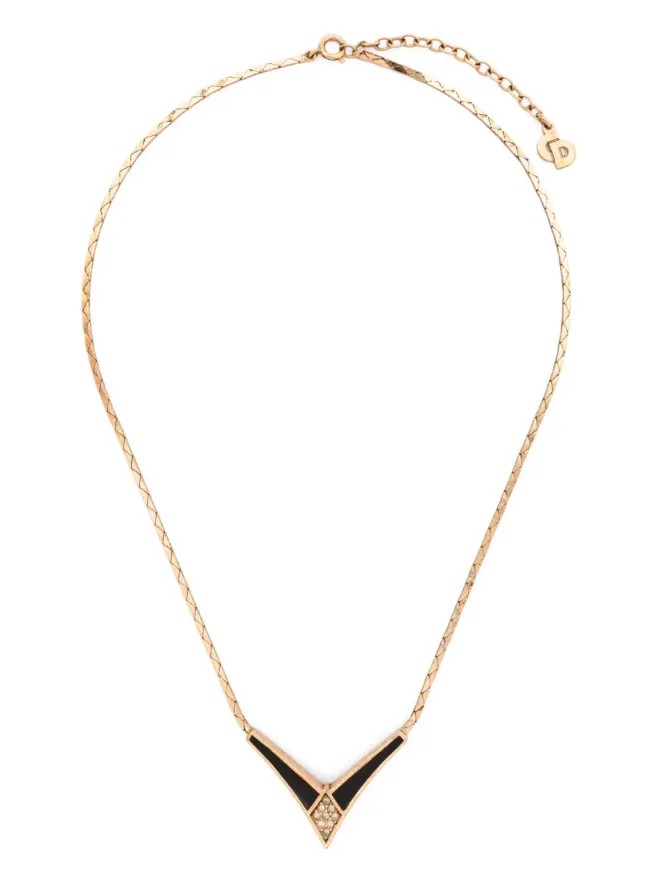 Christian Dior Pre-Owned ビンテージ Christian Dior 1990年代 V字ディテール フラットチェーン ネックレス - ゴールドの商品画像