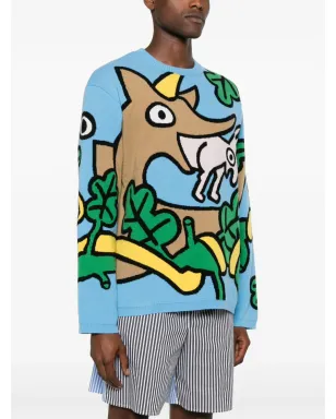 Walter Van Beirendonck Wisdom intarsia-knit wool jumper - ブルー - サムネイル3