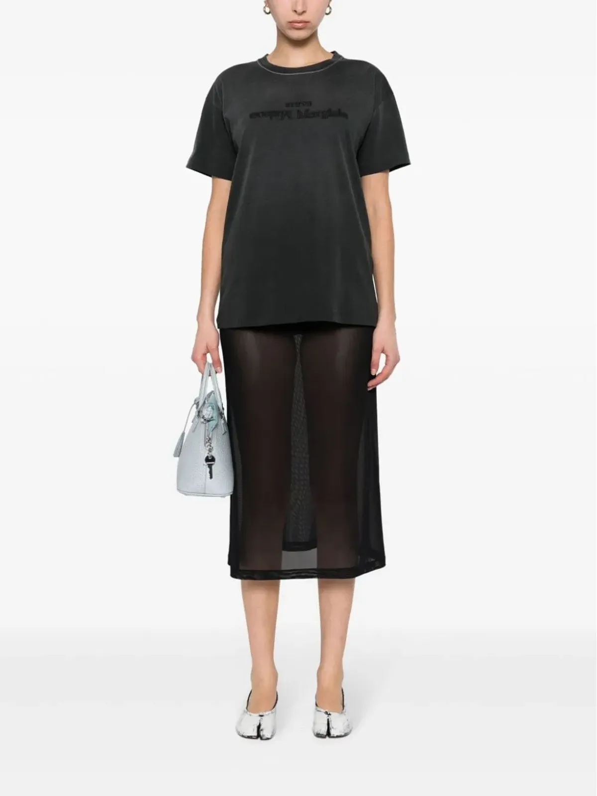 Maison Margiela リバースロゴプリント コットンTシャツ - ブラック - 画像3