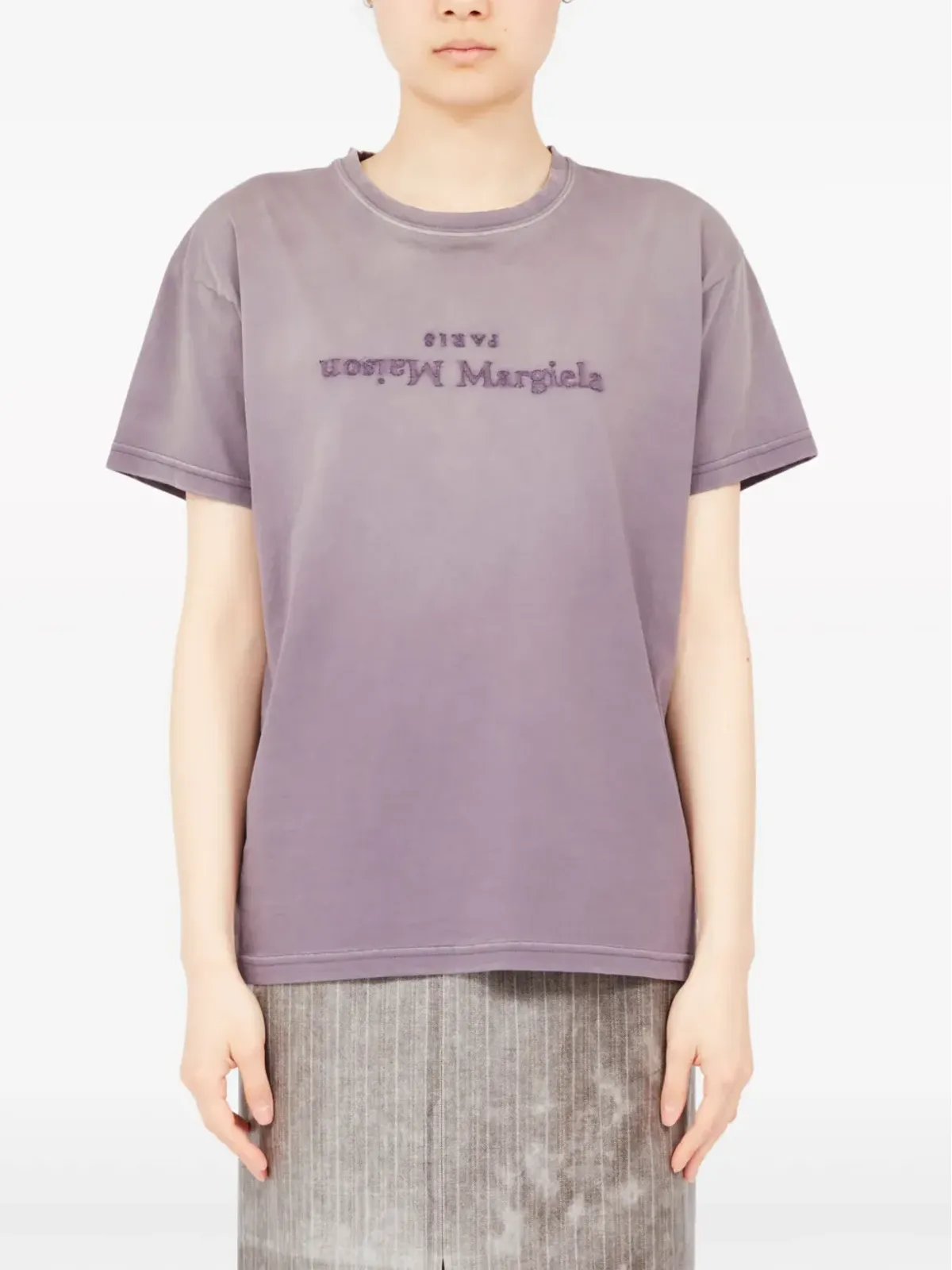 Maison Margiela リバースロゴプリント コットンTシャツ パープル - 画像2