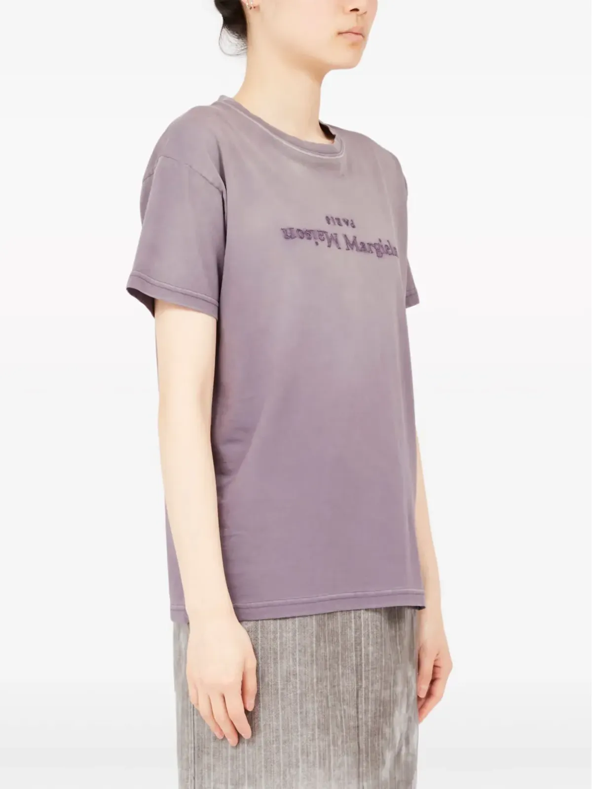 Maison Margiela リバースロゴプリント コットンTシャツ パープル - 画像3