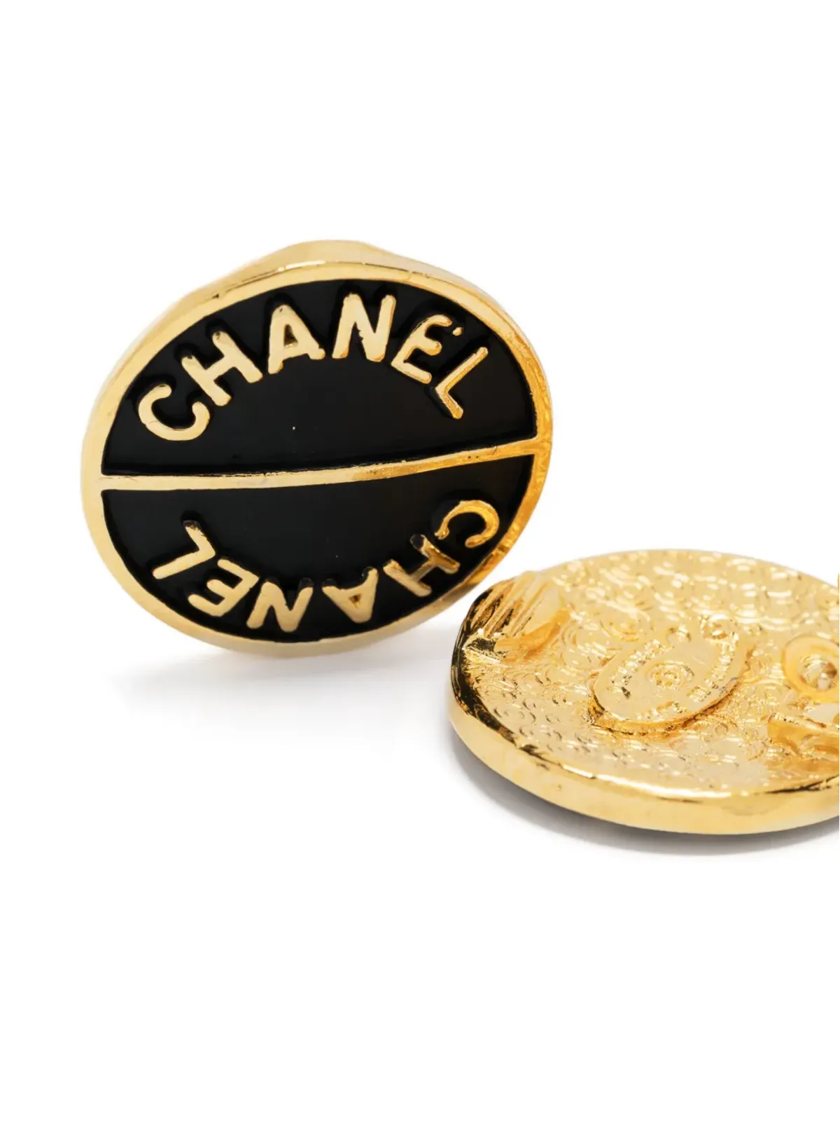 CHANEL ビンテージ 1990年代 ロゴエンボス クリップオン イヤリング - ブラック - 画像3