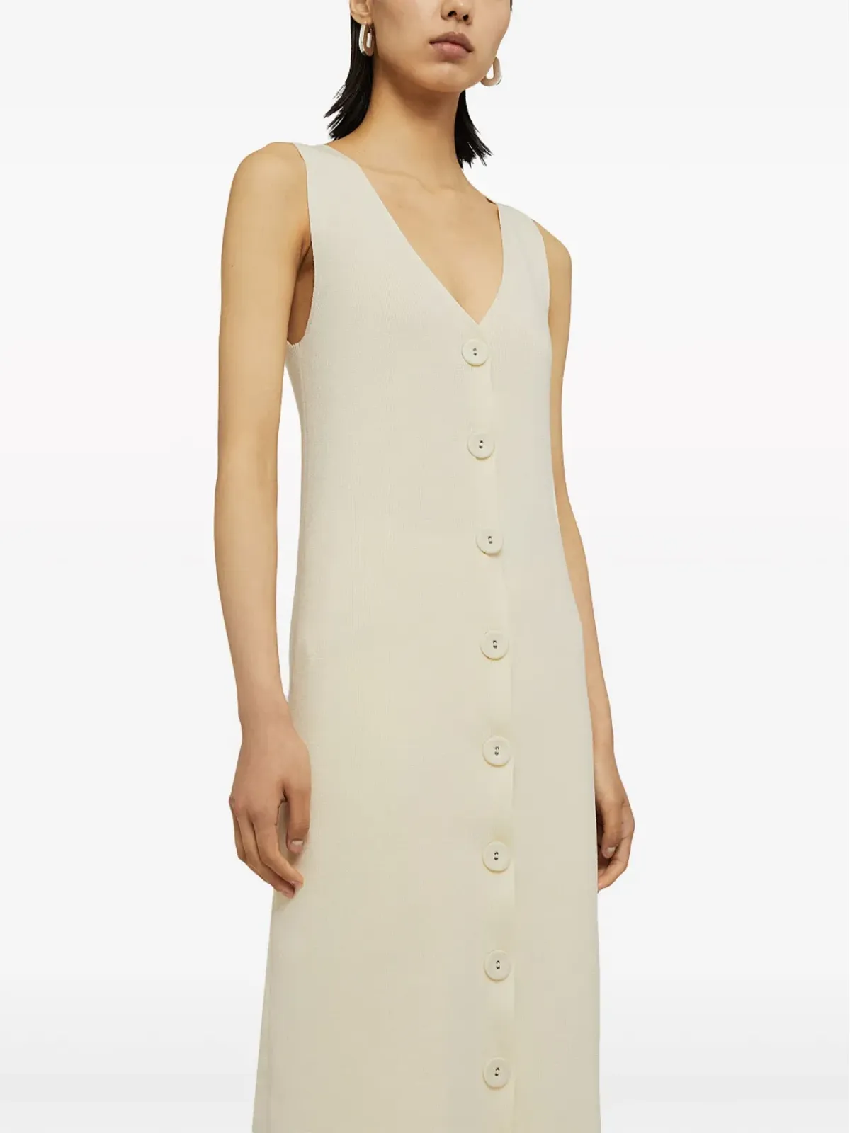 Jil Sander Vネックリブ編みミディドレス ホワイト - 画像5