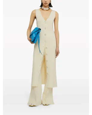 Jil Sander Vネックリブ編みミディドレス ホワイト - サムネイル2