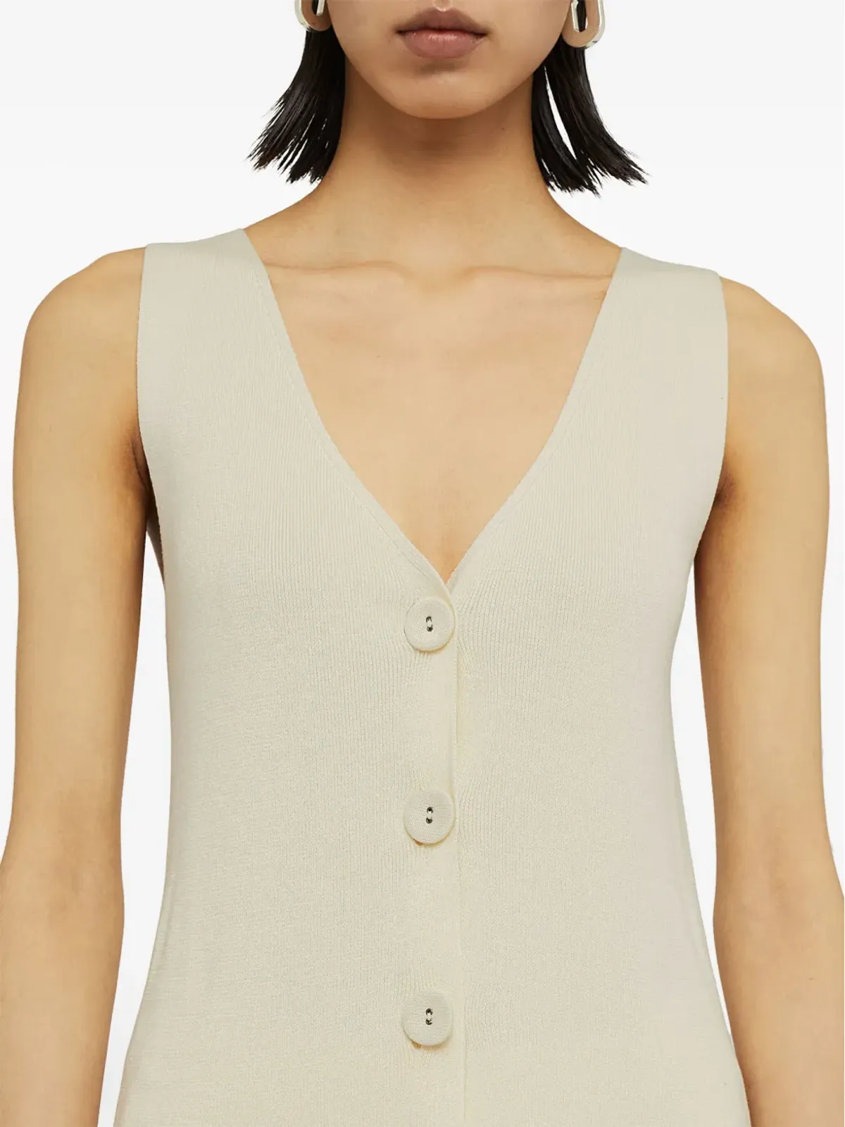 Jil Sander Vネックリブ編みミディドレス ホワイト - 画像4