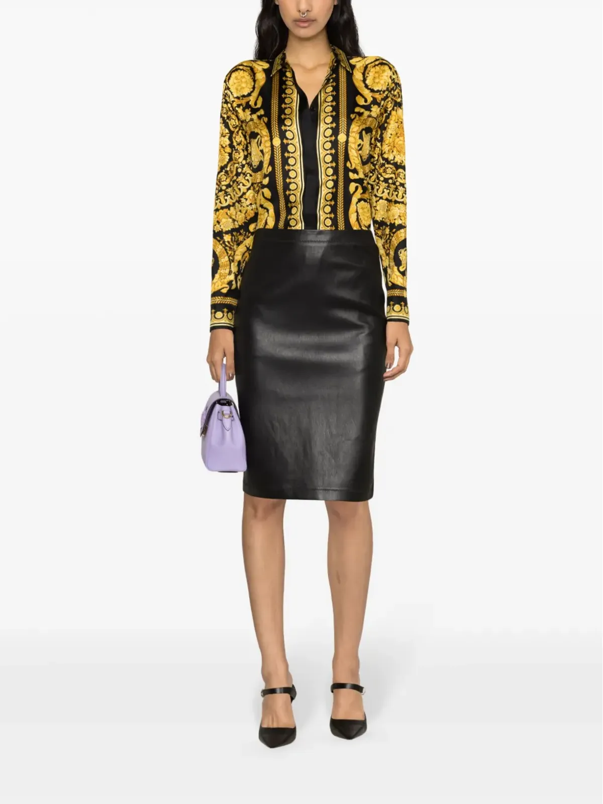 Versace ヘリテージ Baroccoプリント シルクシャツ ブラック - 画像2