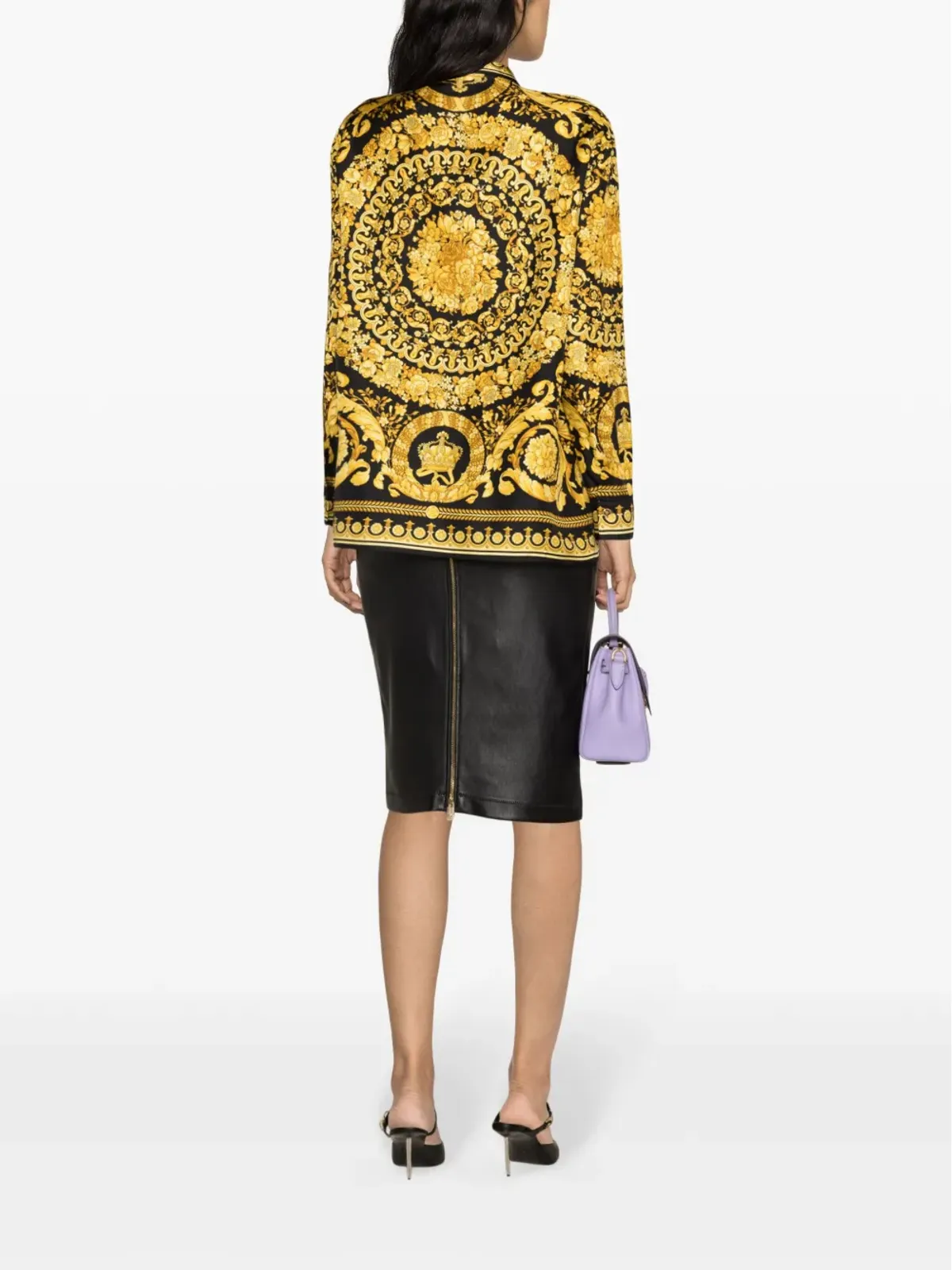 Versace ヘリテージ Baroccoプリント シルクシャツ ブラック - 画像4