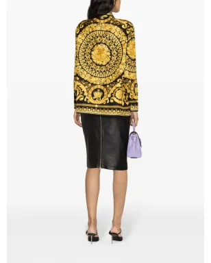 Versace ヘリテージ Baroccoプリント シルクシャツ ブラック - サムネイル4