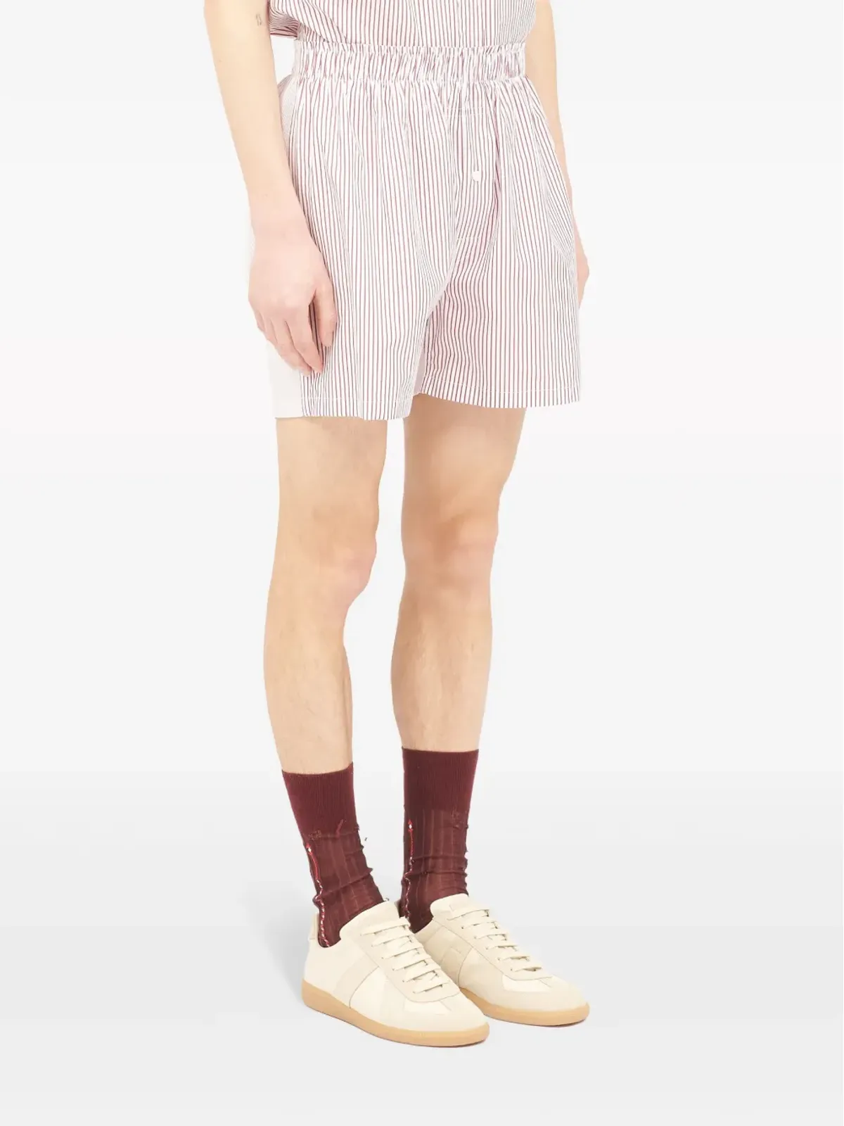 Maison Margiela ストライプ柄コットンショーツ - レッド - 画像3