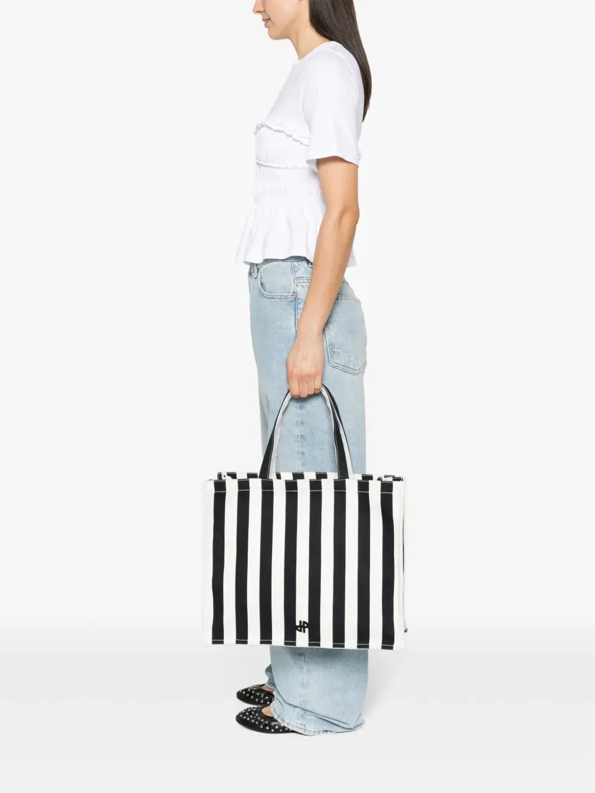 Patou 大型 JPストライプ キャンバス トートバッグ - ホワイト - 画像2