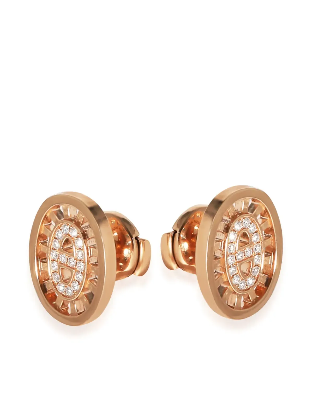 Hermès ビンテージ 18K ローズゴールド Chaîne d'Ancre ダイヤモンド イヤリング - 画像2