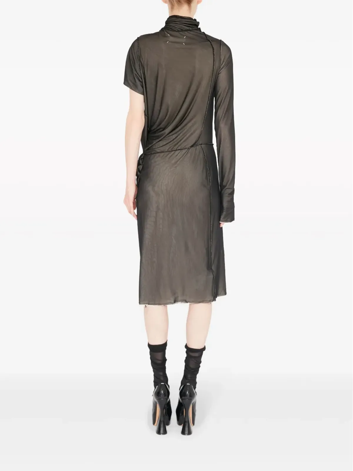 Maison Margiela アシンメトリック リュシュド ミディドレス - ブラック - 画像5