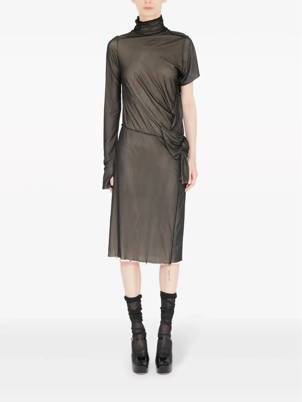 Maison Margiela アシンメトリック リュシュド ミディドレス - ブラック - 画像2