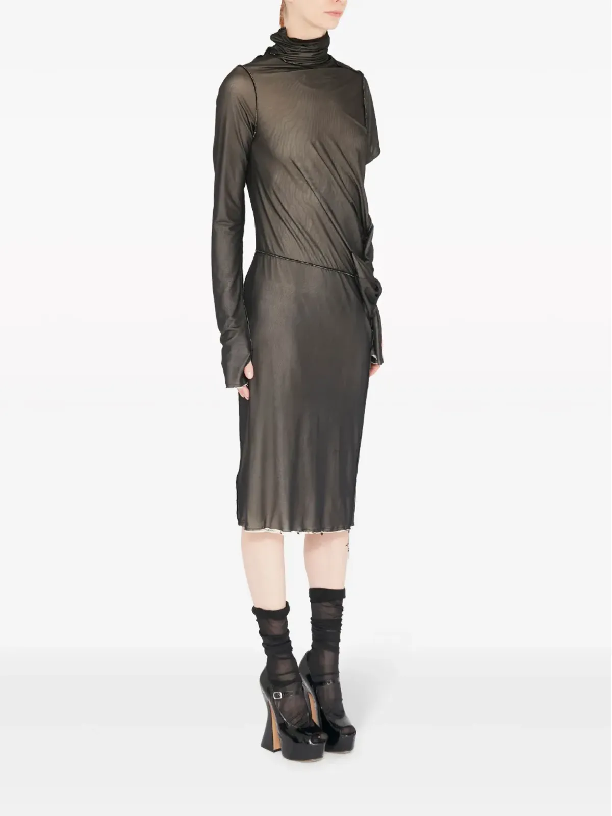 Maison Margiela アシンメトリック リュシュド ミディドレス - ブラック - 画像3