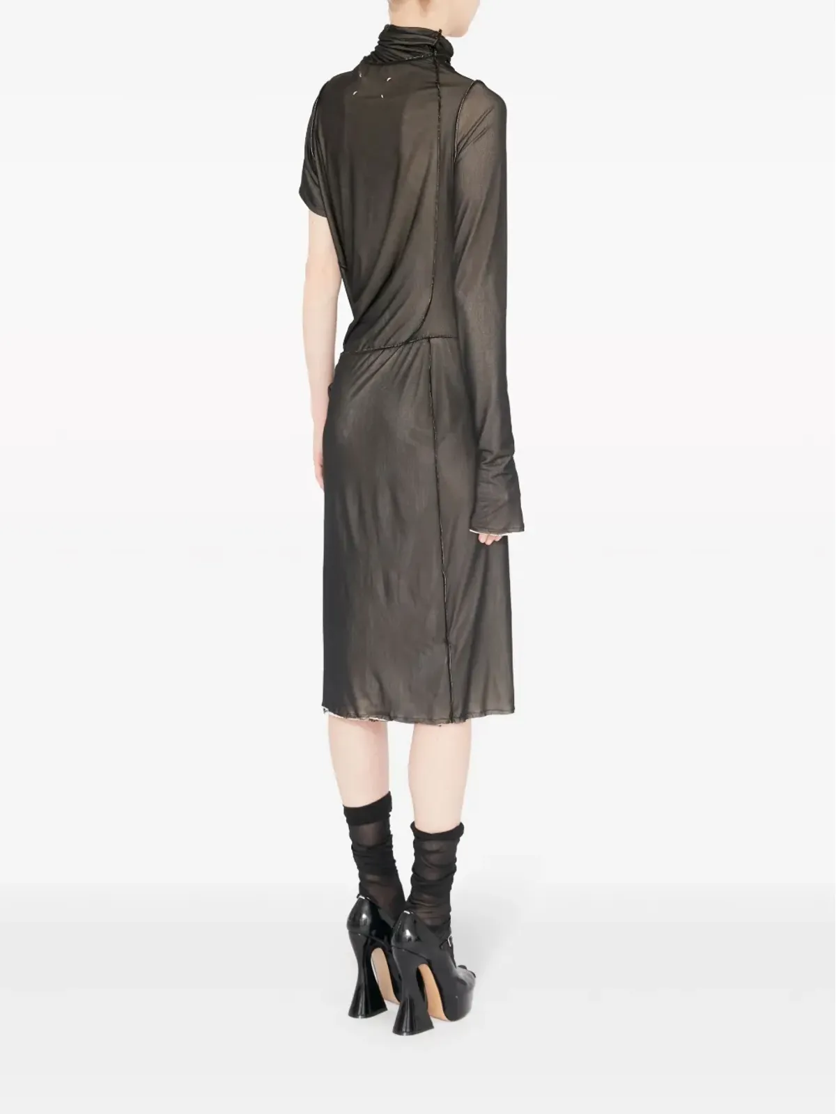 Maison Margiela アシンメトリック リュシュド ミディドレス - ブラック - 画像4