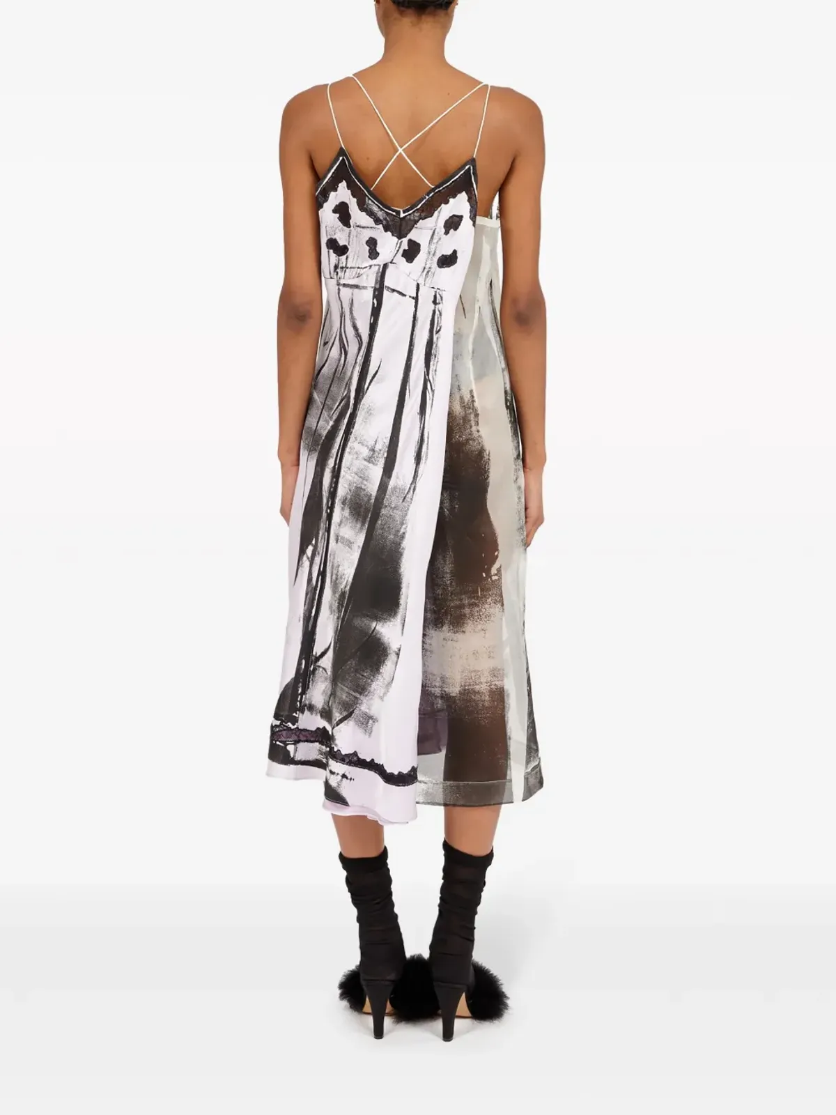 Maison Margiela フリーズフレーム シルク ミディドレス グレー - 画像4
