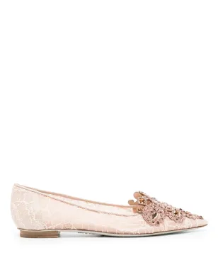 René Caovilla クリスタル装飾レースのバレエシューズ - サムネイル1