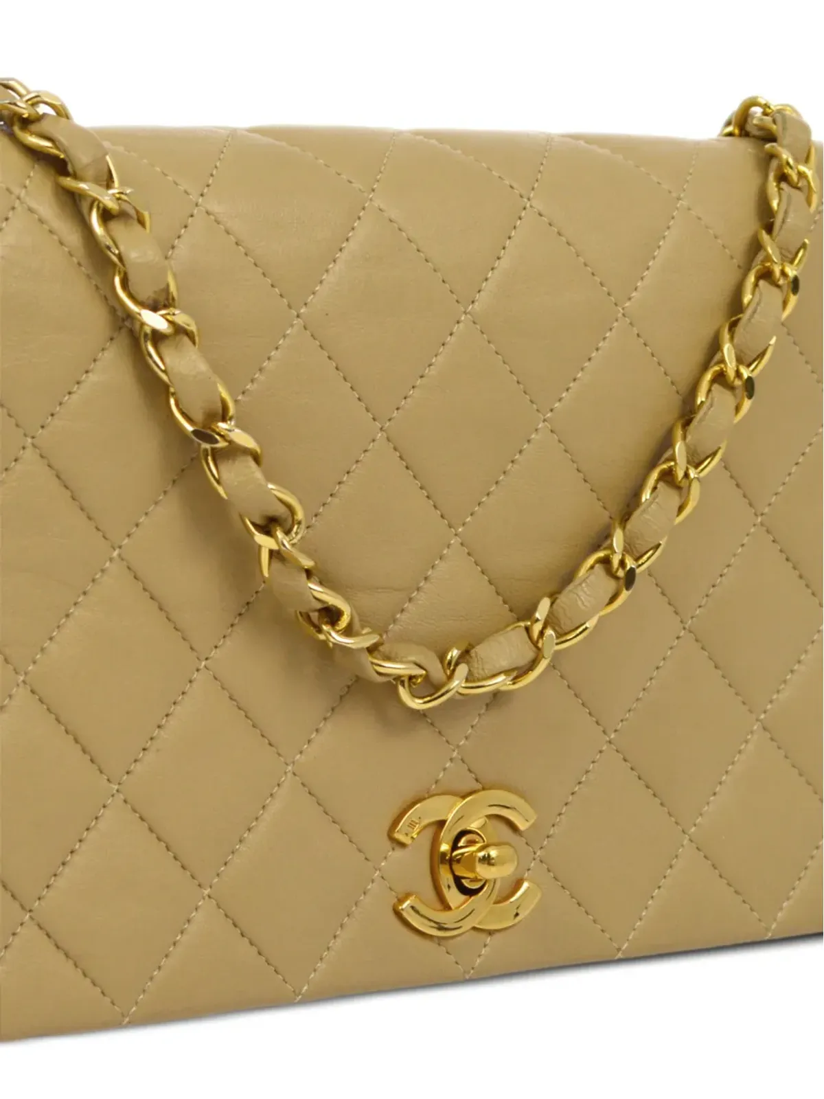 CHANEL ビンテージ 1990年 ダイヤモンドキルト ショルダーバッグ - ベージュ系 - 画像3
