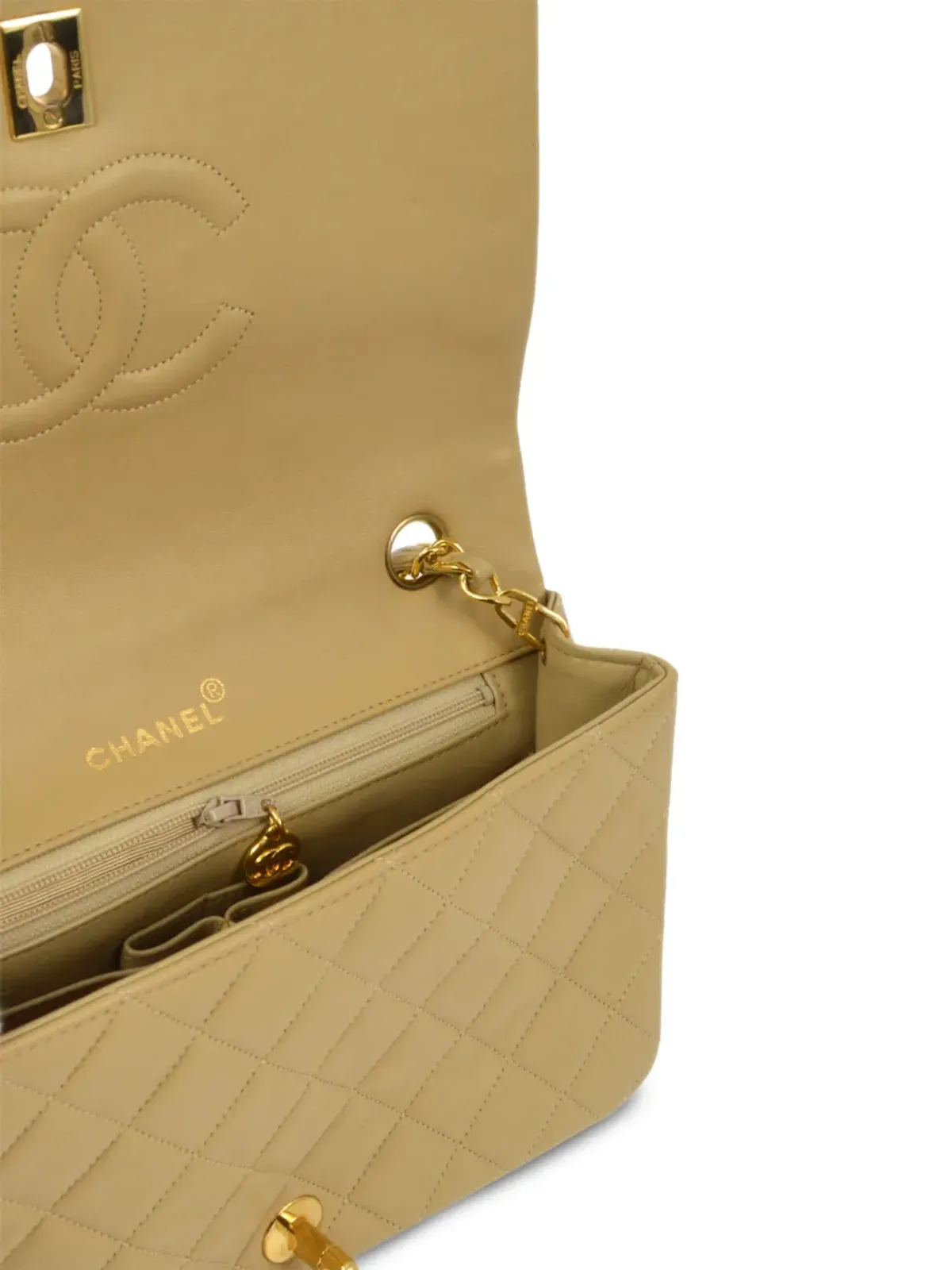 CHANEL ビンテージ 1990年 ダイヤモンドキルト ショルダーバッグ - ベージュ系 - 画像4