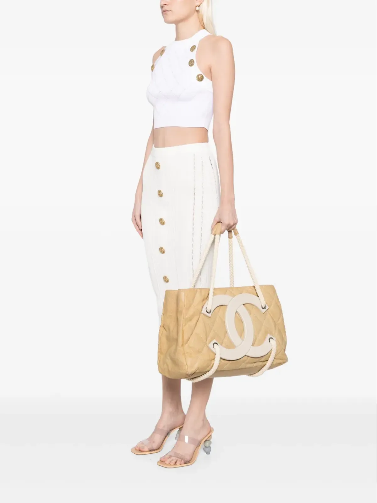 CHANEL ビンテージ 2008 Cruise Yacht コーテッドキャンバス トートバッグ - ブラウン - 画像2
