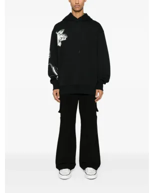 Y-3 花柄プリントのドローストリングフードパーカー - ブラック - サムネイル2