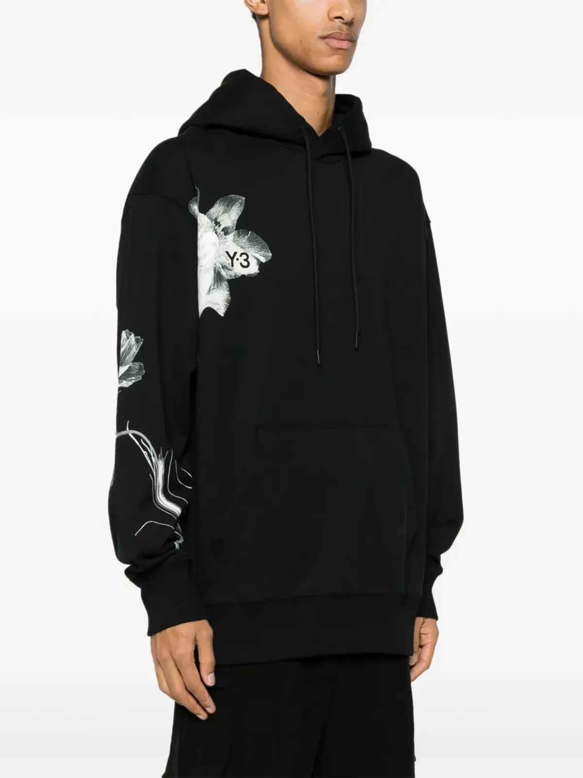 Y-3 花柄プリントのドローストリングフードパーカー - ブラック - 画像3