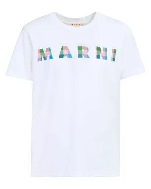 Marni ギンガムチェック ロゴプリント コットン Tシャツ - ホワイト - サムネイル1