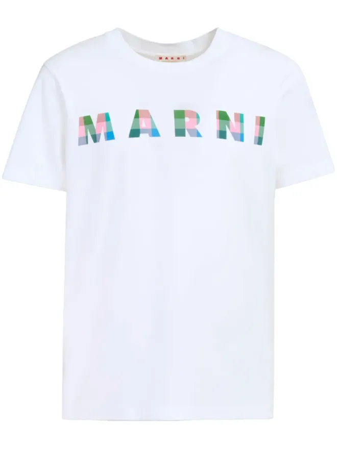 Marni Marni ギンガムチェック ロゴプリント コットン Tシャツ - ホワイトの商品画像